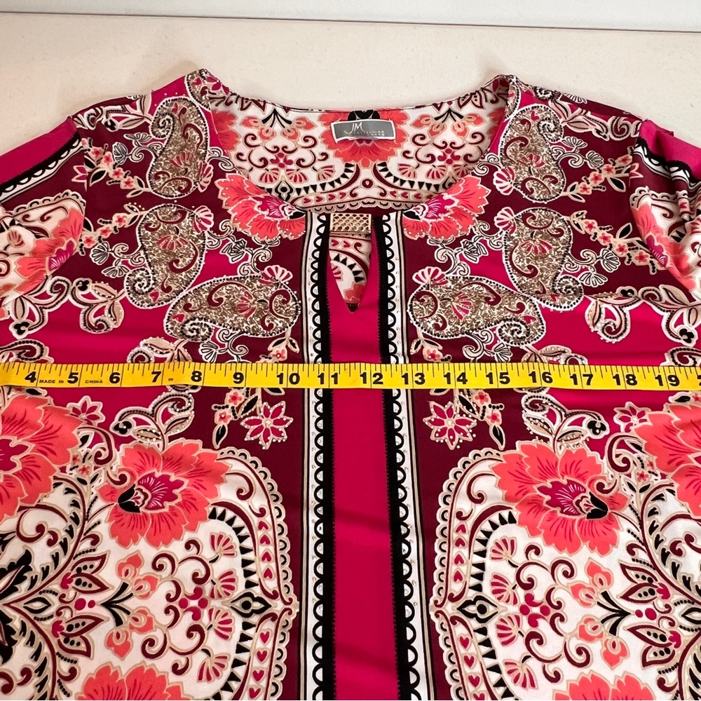 JM Collection Woman Pink Burgundy Sequin Paisley Floral Print Tunic Top Size 1X - Picture 8 of 11
